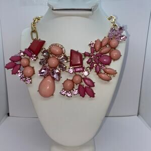 Gold-tone Multi-toned Pink Rhinestone Necklace